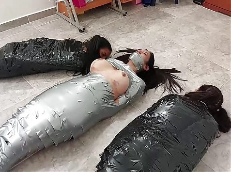 Three Struggling Bondage Mummies - Selfgags