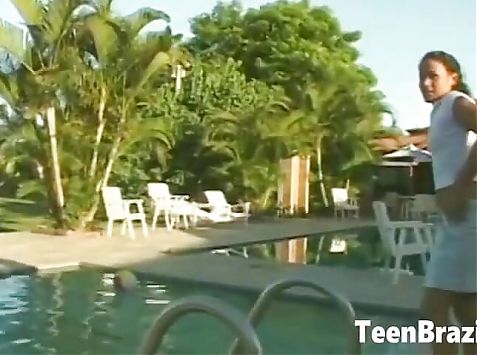 Brazilian Teen Girl with Small Tits Has Sex by the Pool